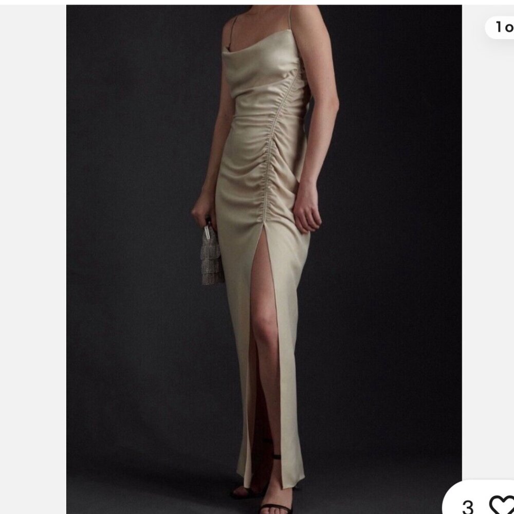 BHLDN Jennings Ruched Maxi Dress Size 14 NEW WITH TAG champagne
